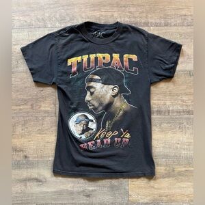 2Pac teen boy’s size small flawed black graphic t-shirt keep ya head up lyrics